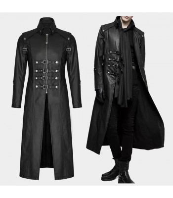 Men’s Long Black Gothic Trench Coat